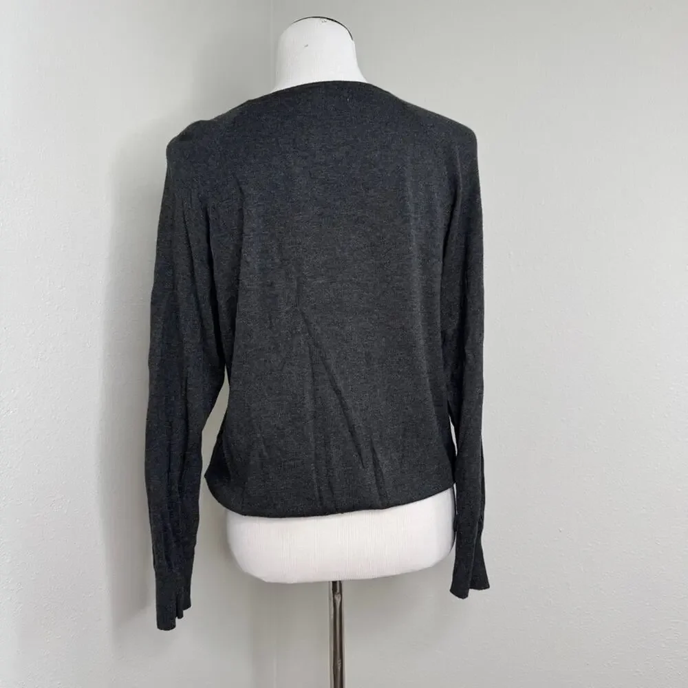 Michael Kors Charcoal Button-Sleeve Detail Lightweight Sweater Sz L